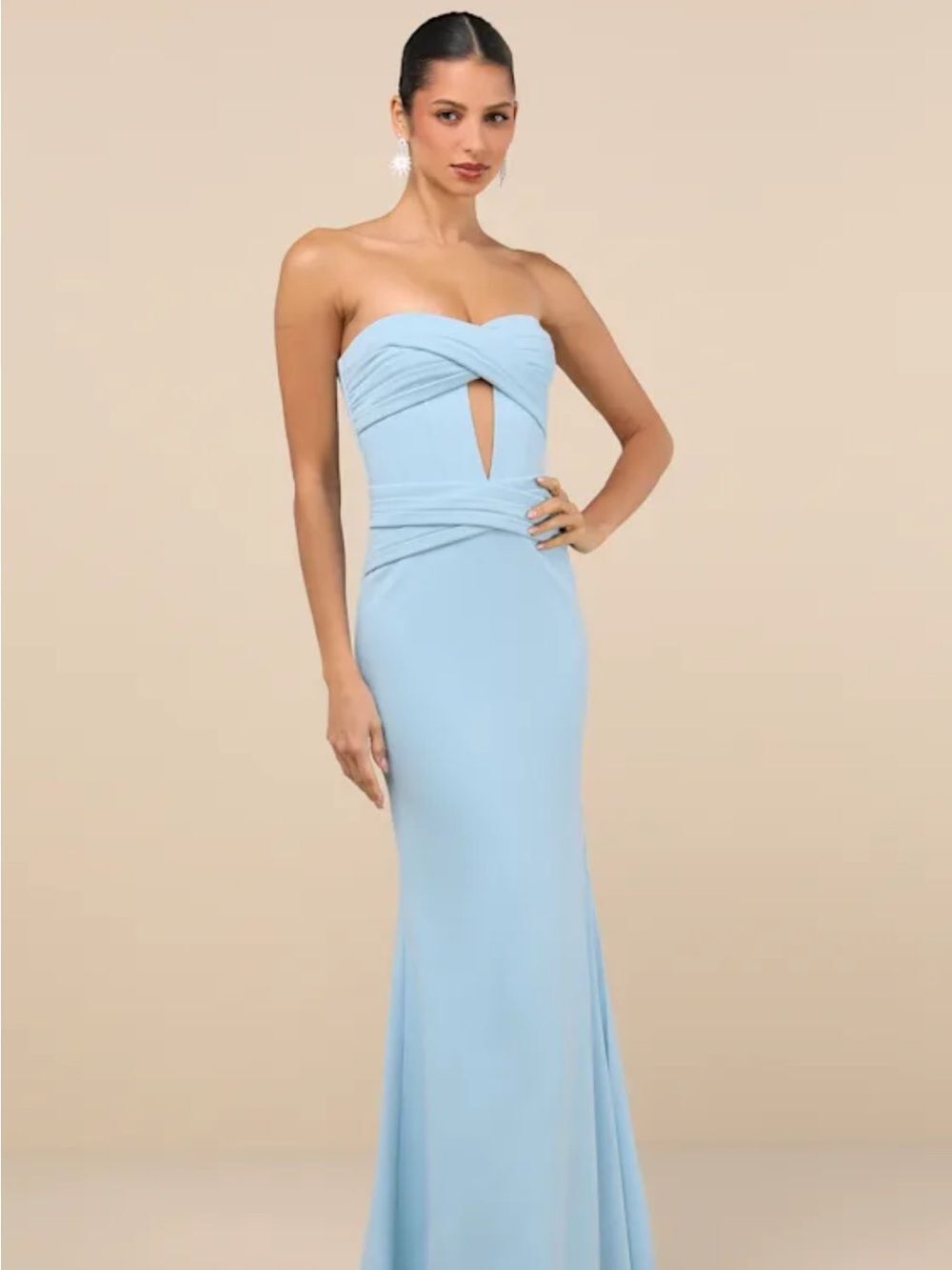 Lulus Blue Strapless Twist Front Maxi Gown Formal Bridesmaid Dress NWT Medium